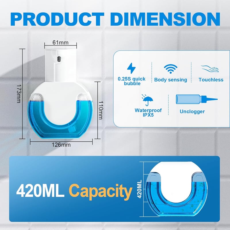Foaming Soap Dispenser Sensor Wall-Mount Rechargeable