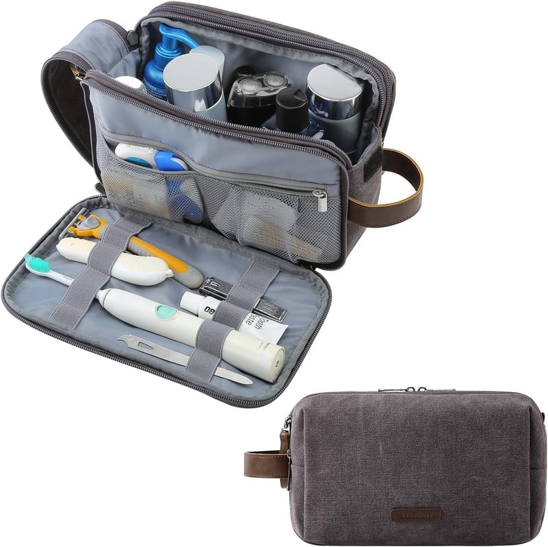 Men's Canvas Travel Toiletry Bag – Water-Resistant Dopp Kit, Grey