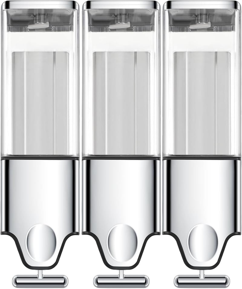 Triple Shower Dispenser Set, Wall-Mounted, Colorless
