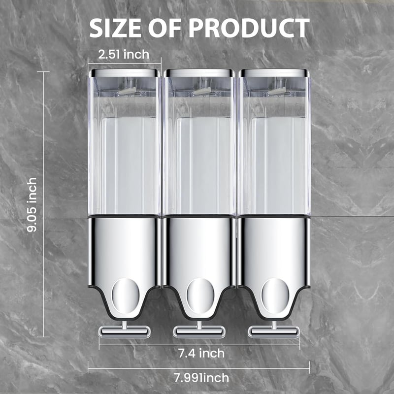 Triple Shower Dispenser Set, Wall-Mounted, Colorless
