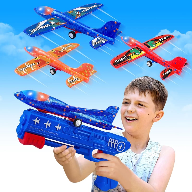 Birthday Airplane Launcher Set - LED Foam Gliders for Kids