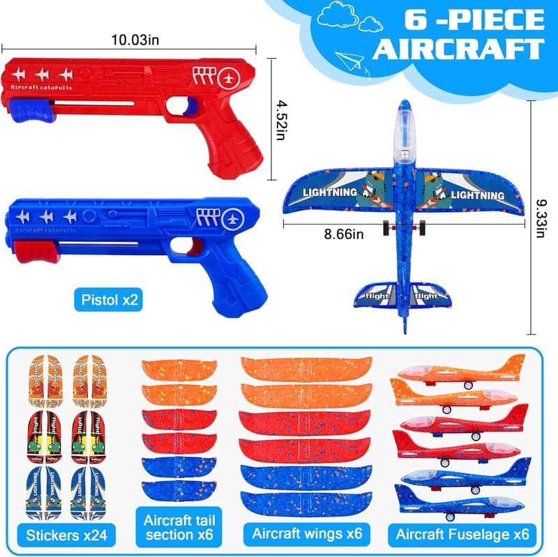 Birthday Airplane Launcher Set - LED Foam Gliders for Kids