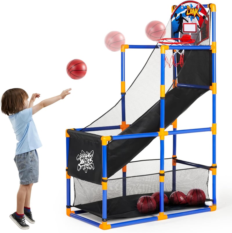 Arcade Basketball Game Set for Kids with Hoop & 4 Balls