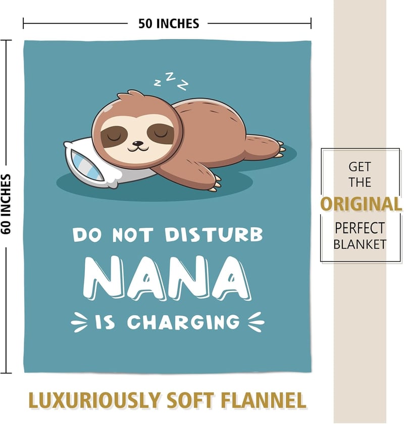 Mother's Day Sloth Blanket - Soft Throw Gift for Nana