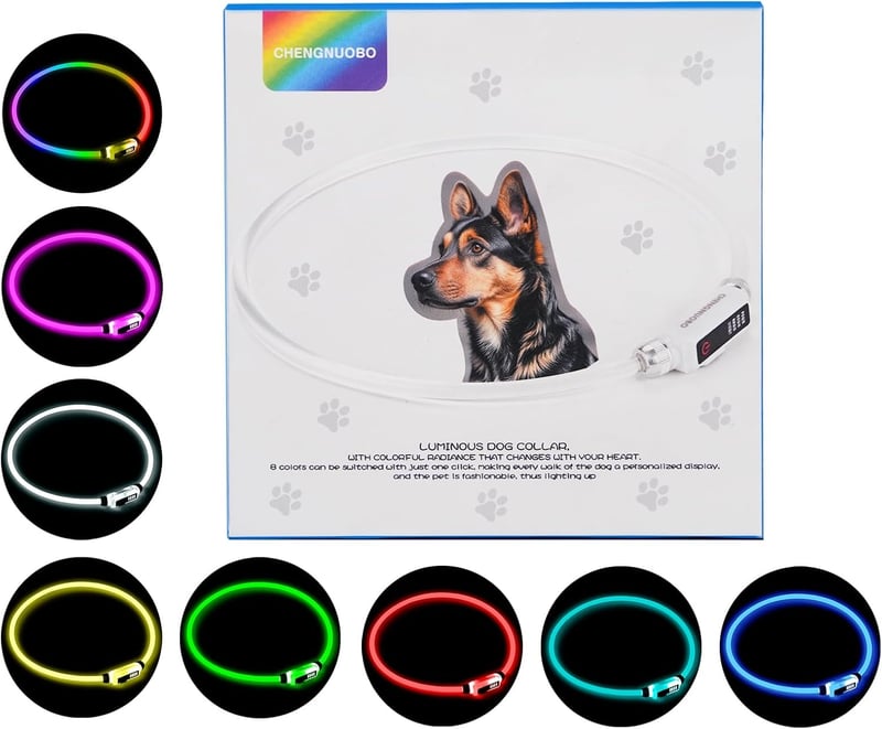 LED Dog Collar, Adjustable & Waterproof with Rechargeable Battery