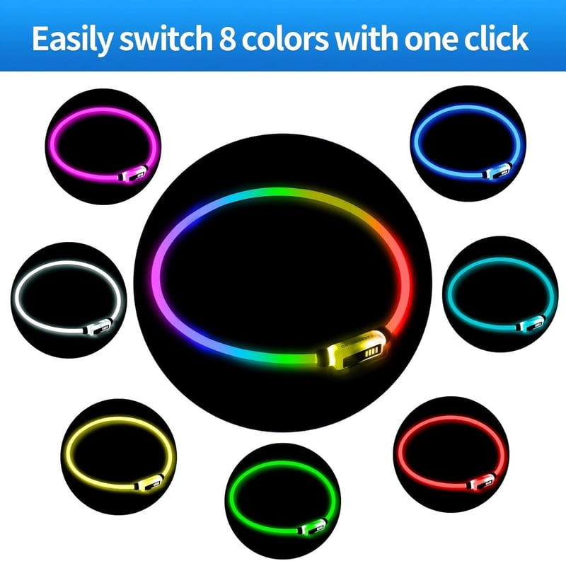 LED Dog Collar, Adjustable & Waterproof with Rechargeable Battery
