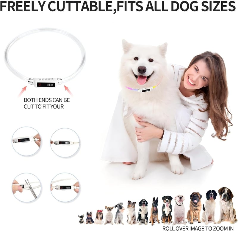 LED Dog Collar, Adjustable & Waterproof with Rechargeable Battery