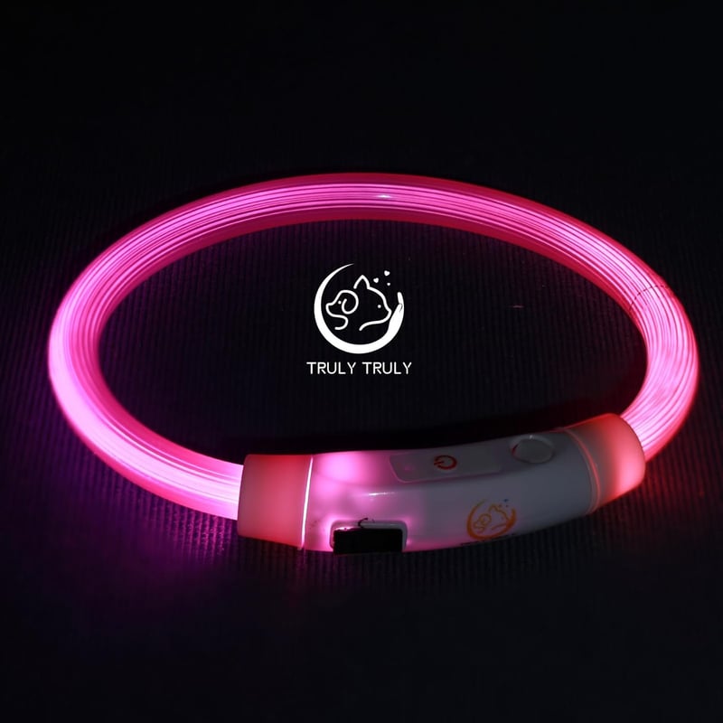LED Dog Collar for Night Safety, USB Rechargeable (Pink, Medium)
