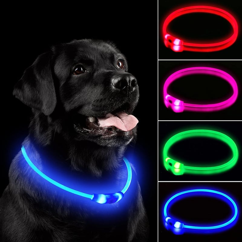 LED Dog Collar - Rechargeable, Waterproof, Adjustable (Blue)