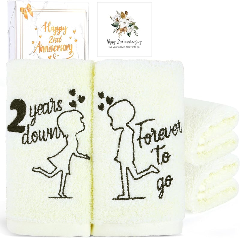 2nd Anniversary Cotton Towel Set with Card - Gift for Couples
