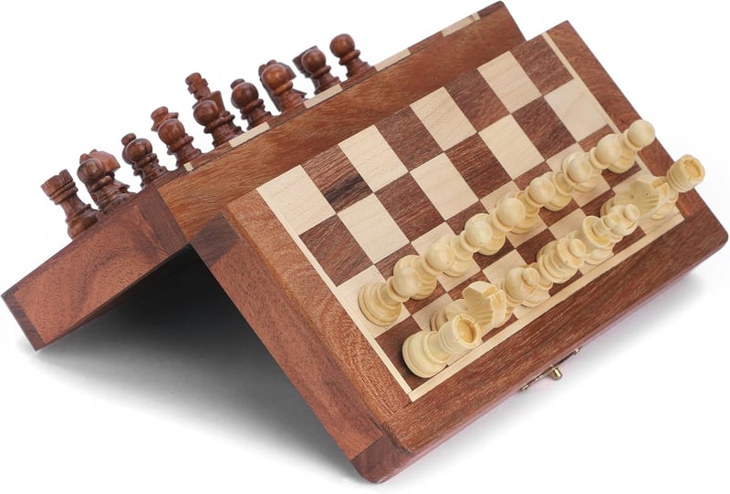 Magnetic Travel Chess Set - Handcrafted Acacia Wood, Foldable Board