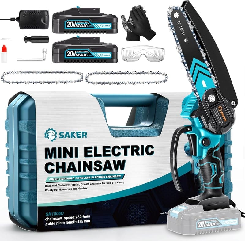 6-Inch Cordless Mini Chainsaw with Extra Batteries and Chains