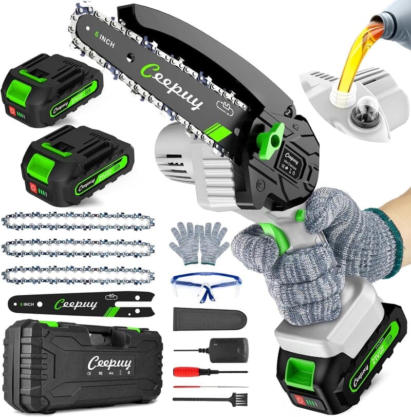 6-Inch Cordless Mini Chainsaw with Auto Oiler & 2 Batteries