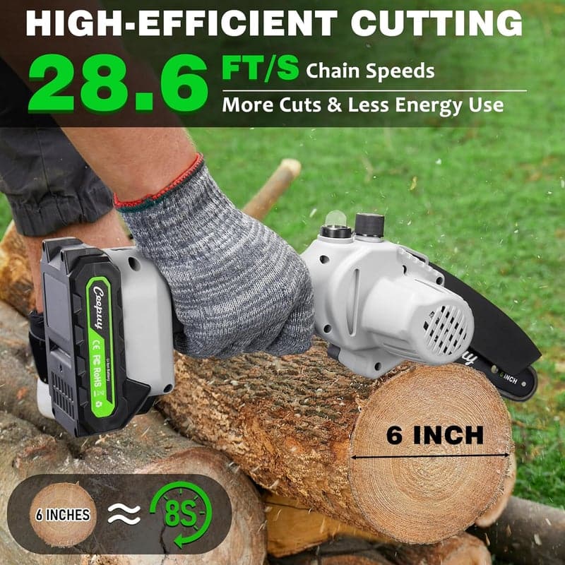 6-Inch Cordless Mini Chainsaw with Auto Oiler & 2 Batteries