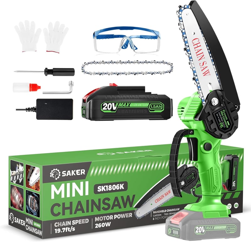 2024 Mini Cordless Chainsaw, 6-Inch, with Battery & 2 Chains