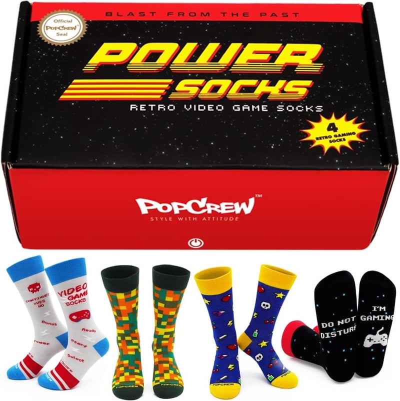 Retro Video Game Crew Socks (4 Pair Unisex Set)