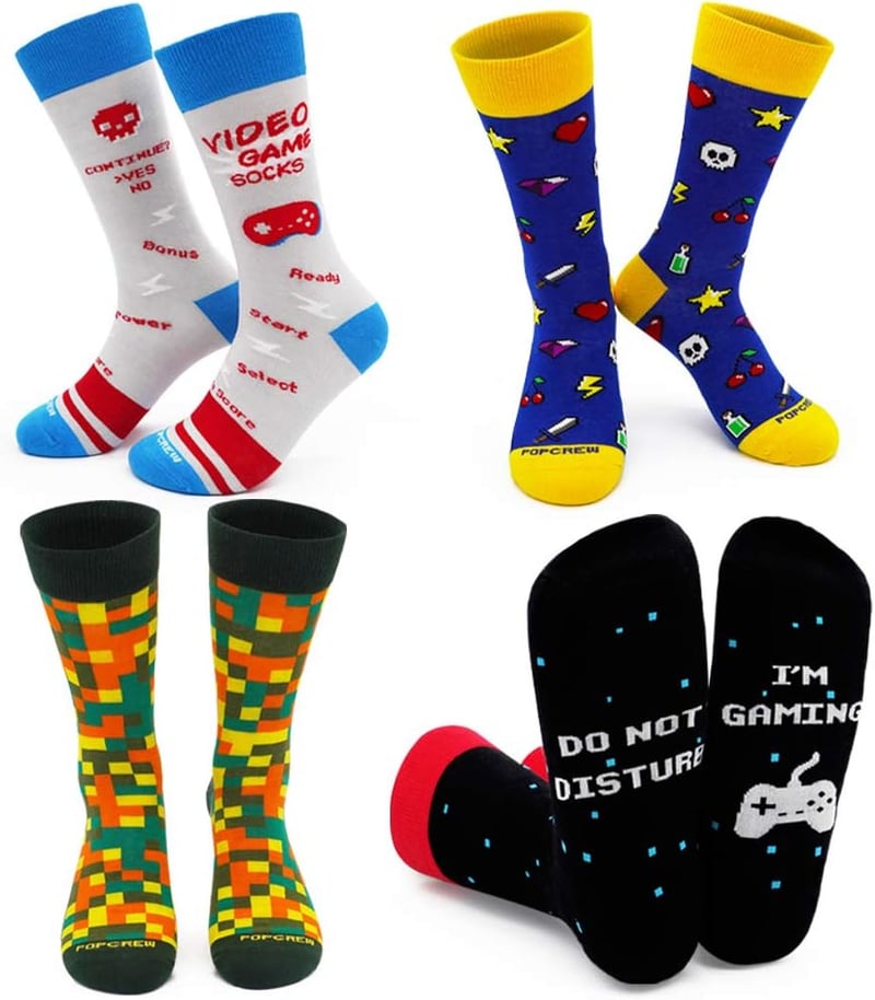 Retro Video Game Crew Socks (4 Pair Unisex Set)