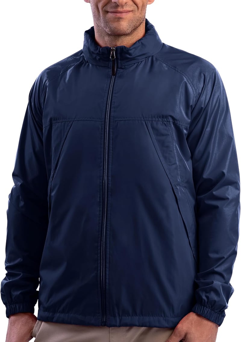 Men's Travel Windbreaker with 19 Hidden Pockets - Lightweight & Water-Repellent