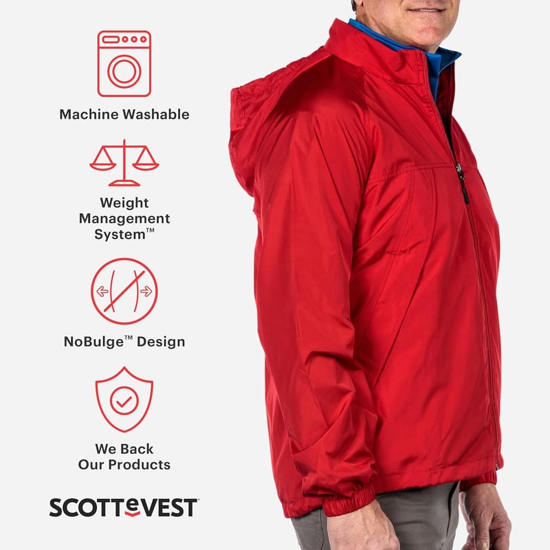 Men's Travel Windbreaker with 19 Hidden Pockets - Lightweight & Water-Repellent
