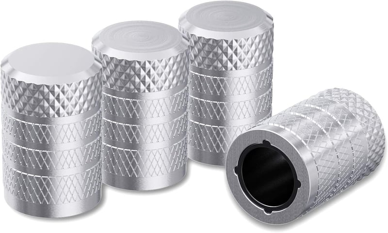 Silver Tire Valve Stem Caps, Universal Fit, 4-Pack