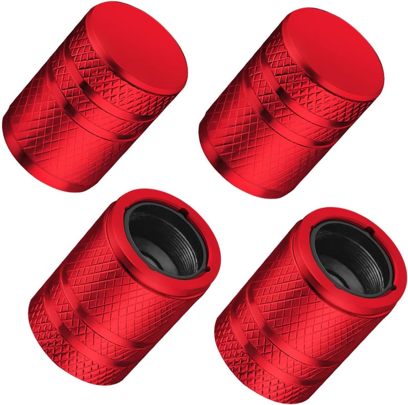 Red Universal Tire Valve Caps (4 Pack) - Durable, Leak-Proof Design