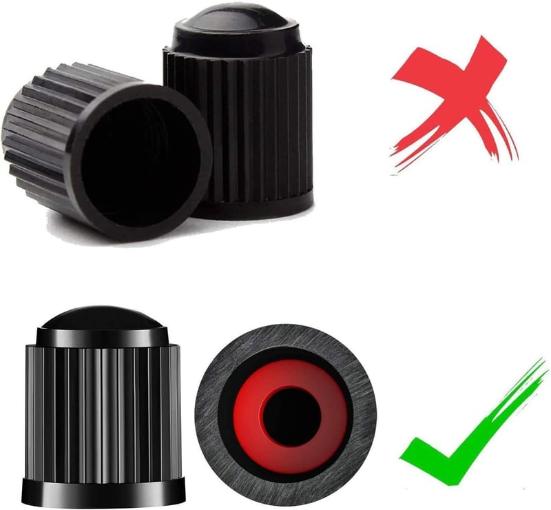 Universal Black Tire Valve Caps, 50-Pack with O-Ring Seal
