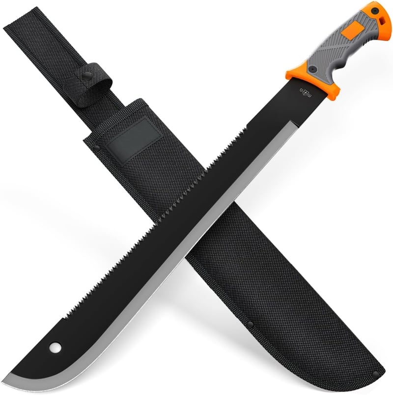 Survival Machete with Serrated Blade & Sheath, 25” Heavy Duty Tool