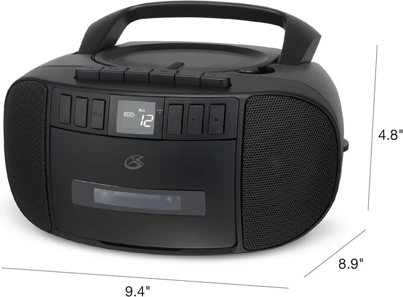 Portable Black Boombox with AM/FM Radio, CD, & Cassette Player
