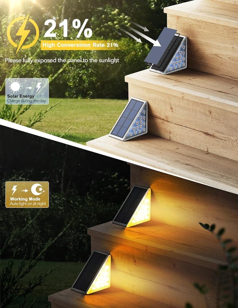 Outdoor LED Solar Step Lights, IP67 Waterproof, 6-Pack