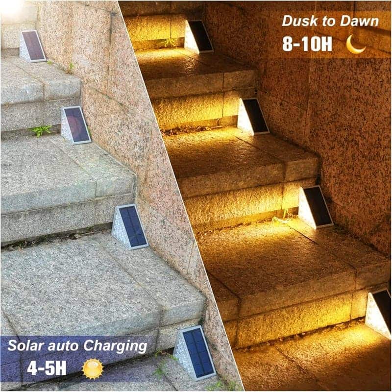 Solar Step Lights, Waterproof LED Outdoor Decor (3000K)