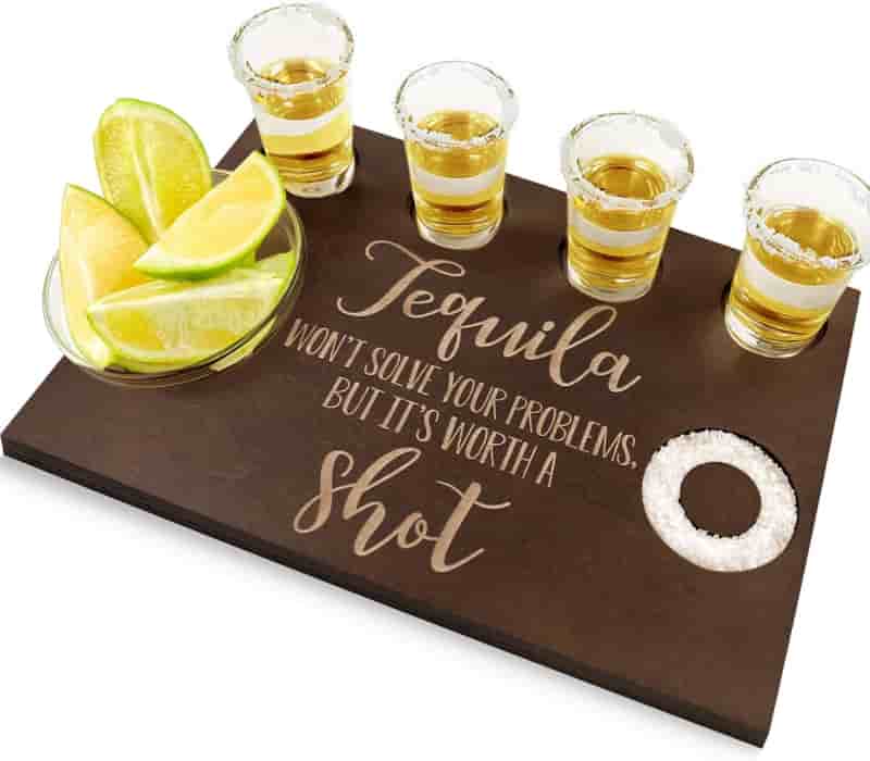 Tequila Shot Board with Glass Holder for Parties & Gifts