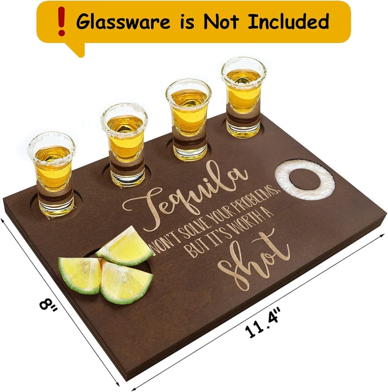 Tequila Shot Board with Glass Holder for Parties & Gifts