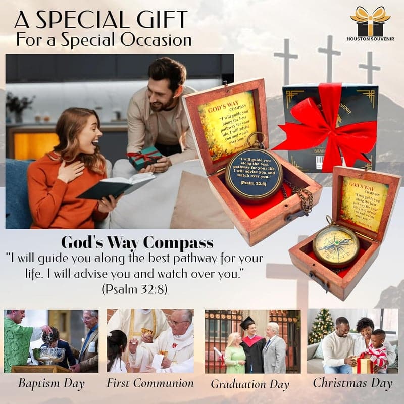 Baptism Brass Compass Gift Set with Card