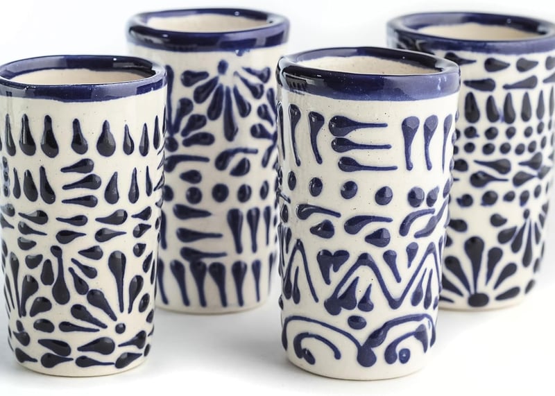 Talavera Mexican Tequila Shot Glasses, Blue Lace, 2 Oz