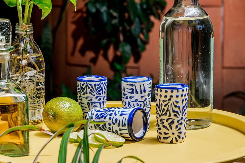 Talavera Mexican Tequila Shot Glasses, Blue Lace, 2 Oz