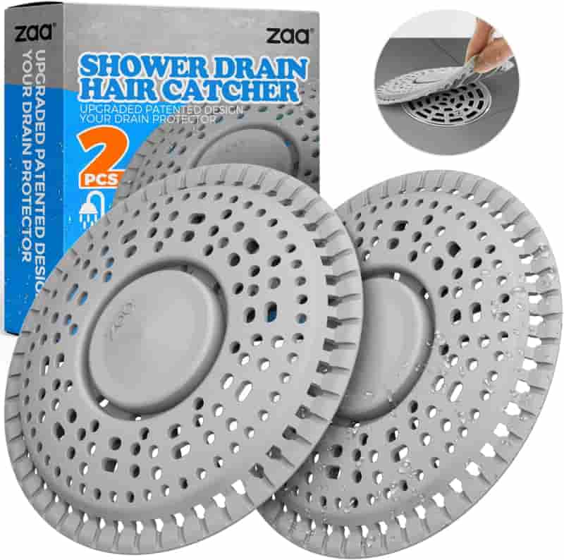 Shower Drain Hair Catcher, Gray Silicone Cover, 2 Pack