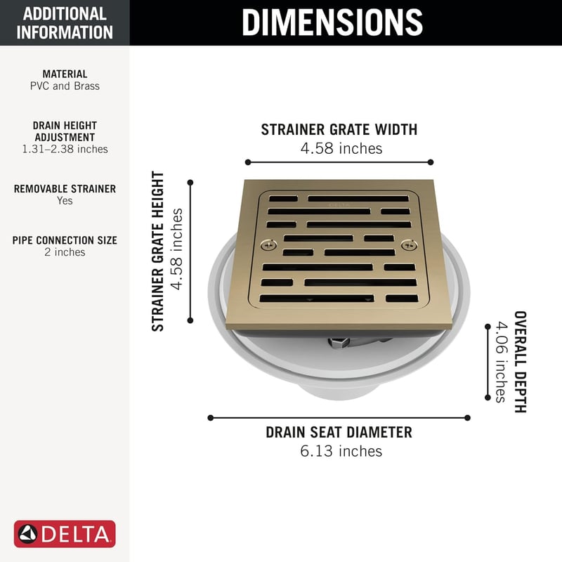 Square Tile-In Shower Drain, Champagne Gold