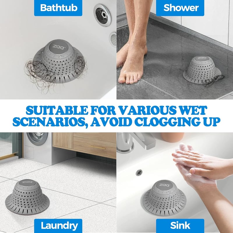 Silicone Collapsible Drain Hair Catcher - Gray