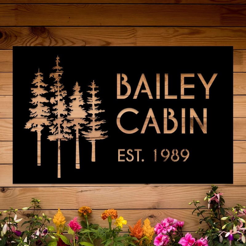 Housewarming Pine Tree Metal Family Name Sign