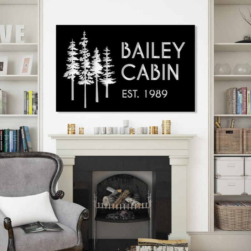 Housewarming Pine Tree Metal Family Name Sign
