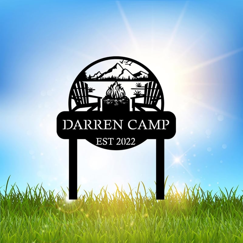 Personalized Outdoor Metal Campfire Sign with Stakes