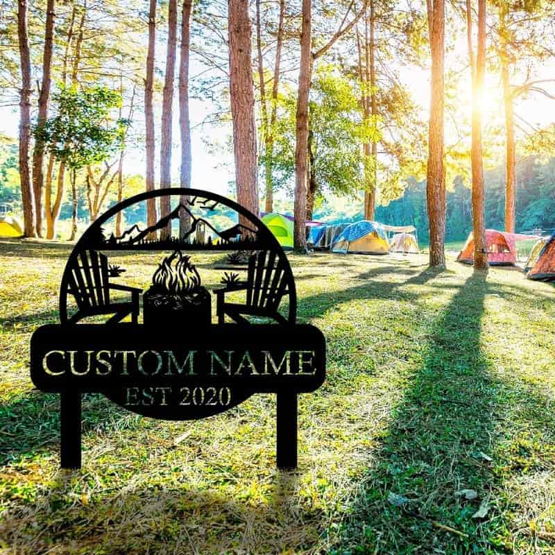 Personalized Outdoor Metal Campfire Sign with Stakes
