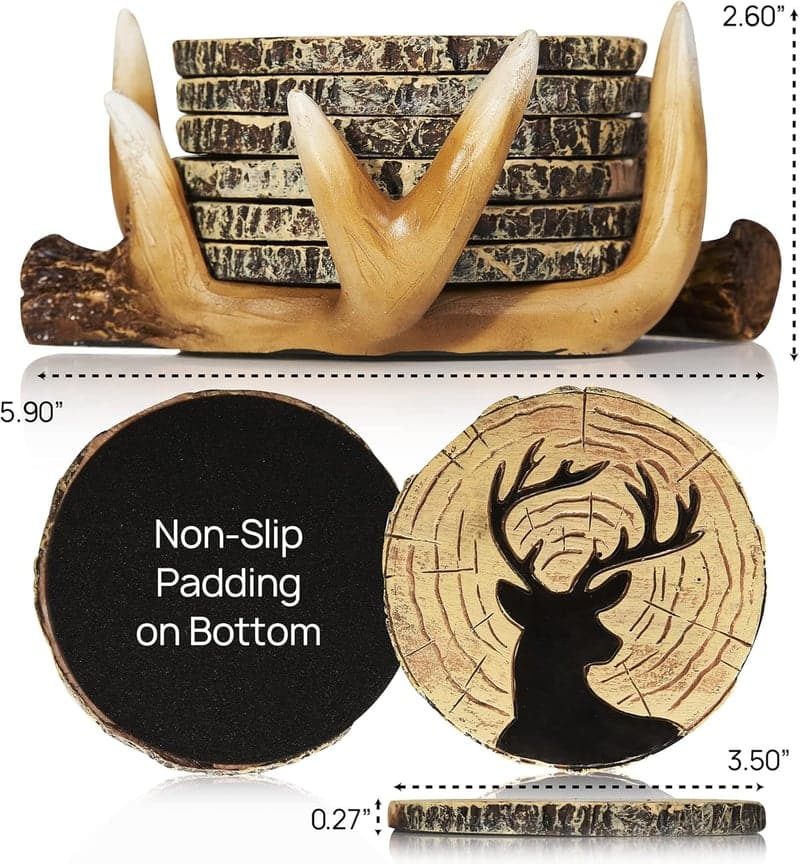 Rustic Deer Antler Coasters for Cabin Decor