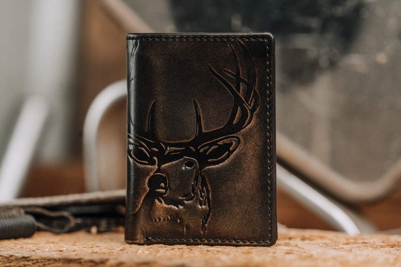 Deer Trifold Wallet for Men, Full Grain Leather