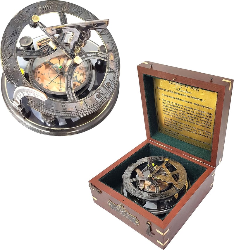 Nautical Brass Sundial Compass in Rosewood Case