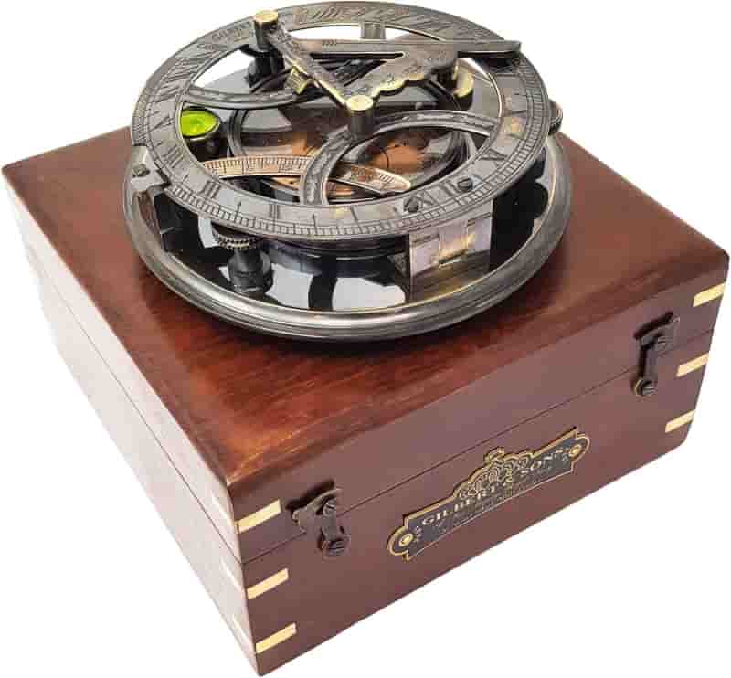 Nautical Brass Sundial Compass in Rosewood Case