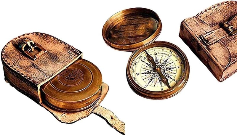 Robert Frost Poem Compass with Leather Case