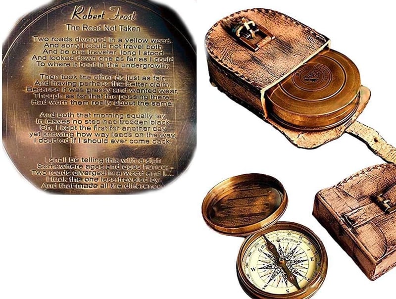 Robert Frost Poem Compass with Leather Case