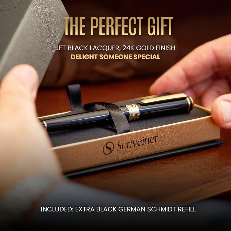 Luxury Black Rollerball Pen with Gold Plating & Schmidt Ink