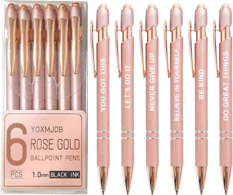 Motivational Stylus Pens - Rose Gold, 6-Pack for Women